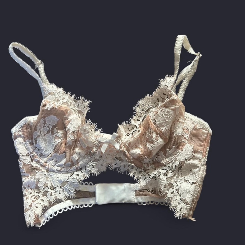 For Love And Lemons Lace Bra in Cream and Tan